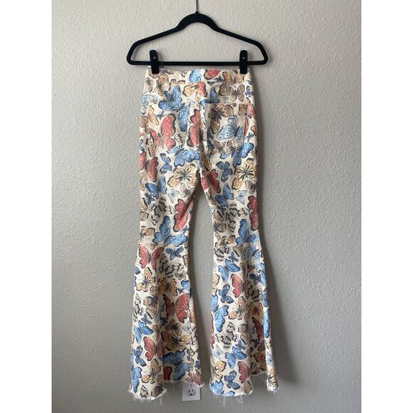 Free People We The Free Just Float On Flare Leg Jeans Butterfly Print - Picture 4 of 10
